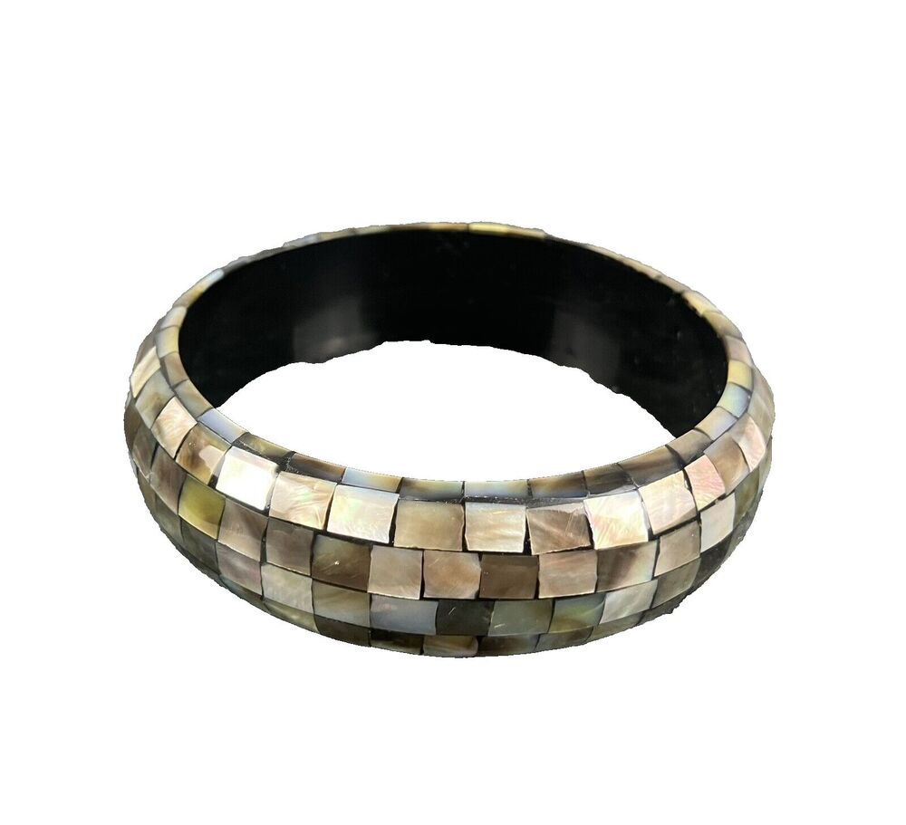 Mother Of Pearl Mosaic Bangle Bracelet Shell Inlay Fashion Shimmer Natural